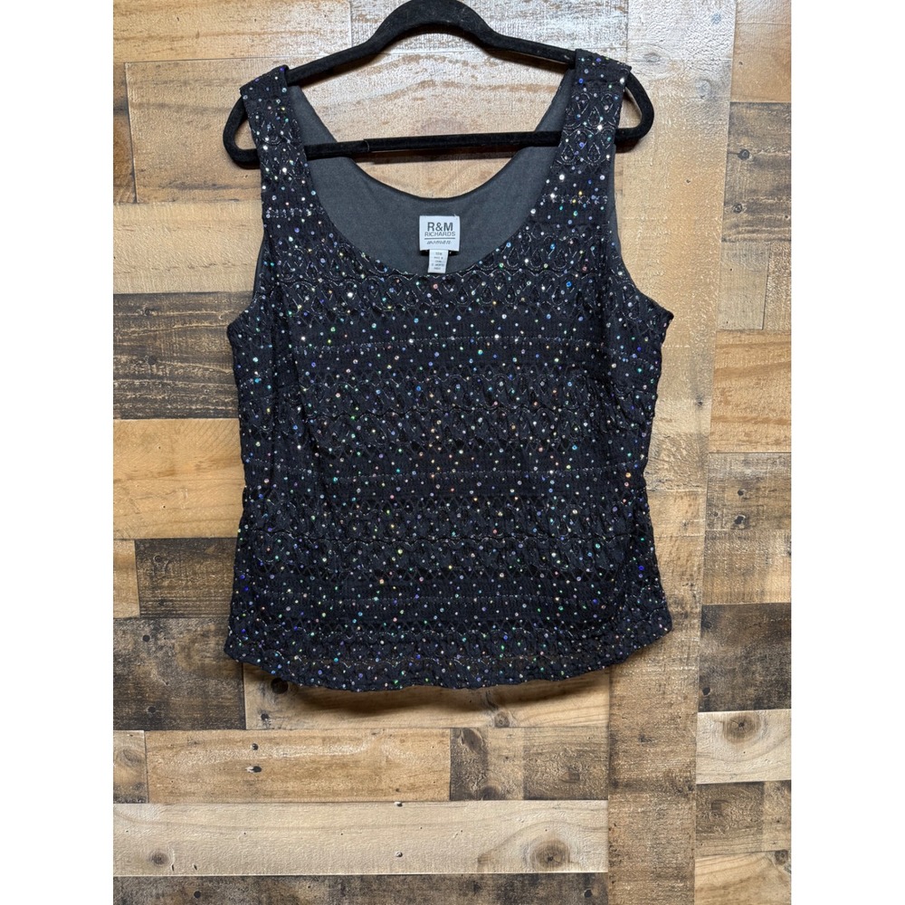 R&M Richards Woman Black Lace Sequin Sleeveless Top Plus Size 18W Evening Blouse